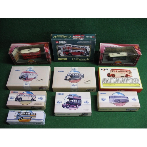 355 - Eight Corgi Classics 1:50 scale buses to include: Connoisseur London Transport Routemaster with badg... 