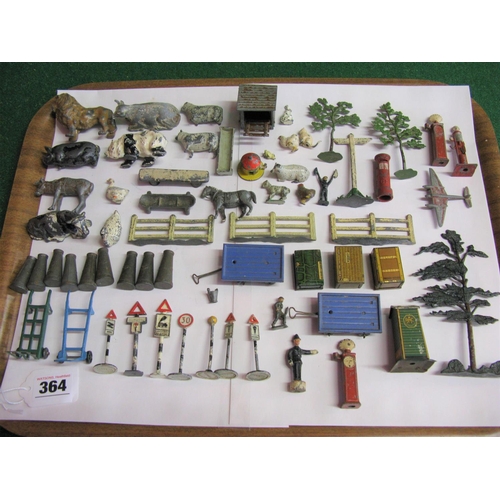 364 - Tray of diecast farm and zoo items, road signs, pumps, Crescent Mosquito etc together with Meccano/D... 