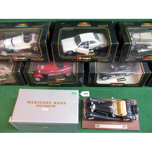 373 - Eight boxed Burago 1:18, 1:20 and 1:22 sale models of Mercedes, Rolls Royce and Alpha Romeo