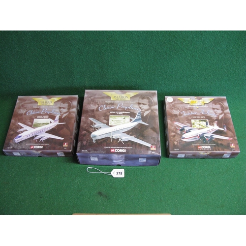 378 - Three boxed Corgi Aviation Archive 1:444 scale diecast models of a Continental Airlines Vickers Visc... 