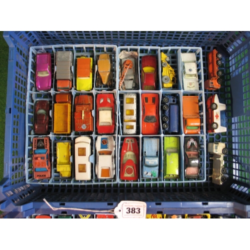 383 - Two crates of approx fifty four Lesney/Matchbox model vehicles, all playworn