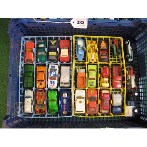 383 - Two crates of approx fifty four Lesney/Matchbox model vehicles, all playworn