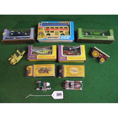 389 - Seven boxed Matchbox models to comprise: Y14 Stutz, Y2 Prince Henry, Y1 Model T Ford, Y10 Rolls Royc... 