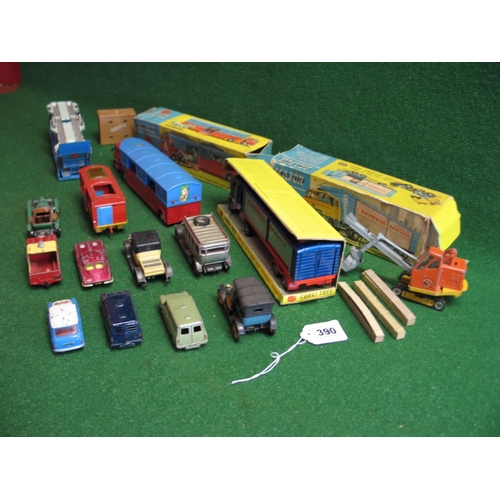 390 - Box of boxed and loose Corgi diecast vehicles to include: Ford Express Service artic, three Mini's, ... 