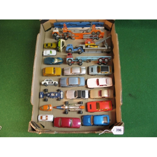 396 - Box of Corgi diecast vehicles to include: Police Sunbeam Imp, Rover 2500, Minissima, Lotus Elite, Be... 