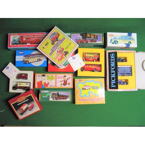 401 - Box of boxed 1980's/1990's Corgi and Dinky diecast lorries, buses and vans in various liveries inclu... 