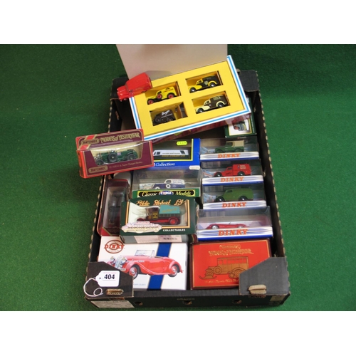 404 - Box of boxed diecast Corgi, Dinky and Matchbox cars, vans and Land Rovers in various liveries