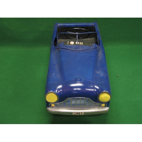 405 - Older all metal Triang pedal car, repainted dark blue with colourful detailing - 39