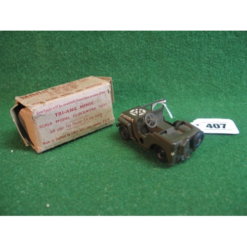 407 - 1946-1947 Triang-Minic tinplate clockwork No. 1 Jeep, with partial box