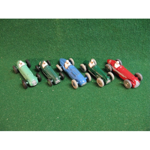 410 - Five Dinky racing cars to comprise: two 23G, 23K, 232 and 235, no boxes