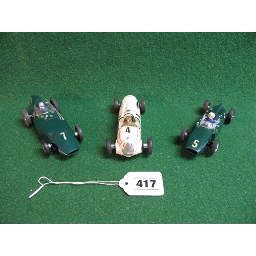 417 - Three plastic Airfix slot racing cars to comprise: Cooper, Vanwall and a repainted Auto Union - 4.5