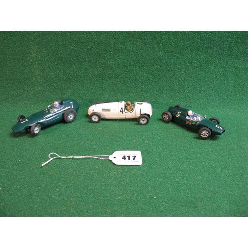 417 - Three plastic Airfix slot racing cars to comprise: Cooper, Vanwall and a repainted Auto Union - 4.5