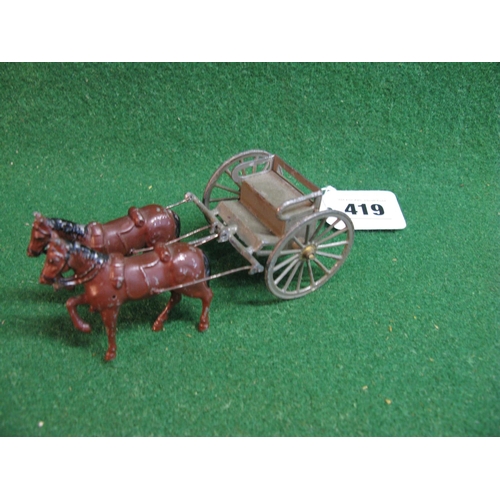 419 - An indistinctly marked possibly artillary limber in grey livery with two horses, all metal - 5