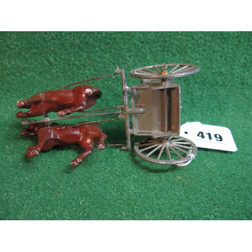 419 - An indistinctly marked possibly artillary limber in grey livery with two horses, all metal - 5