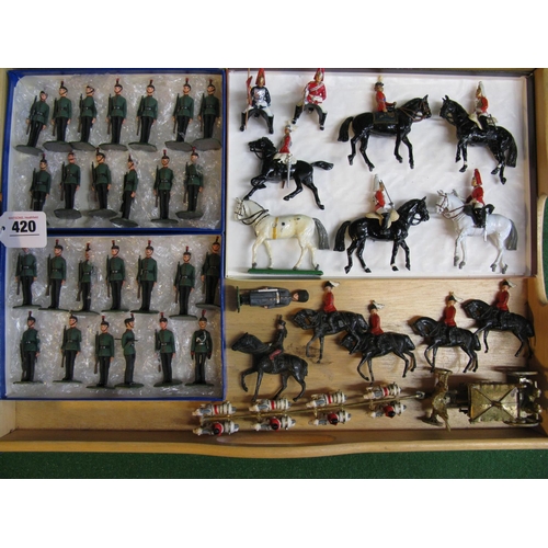 420 - Quantity of loose metal military figures, some mounted (including the Queen) from Britains etc toget... 