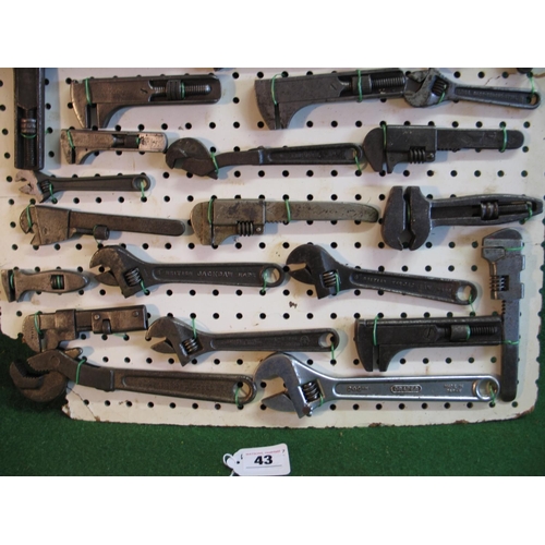 43 - Forty eight pegboard mounted adjustable spanners from: Elora, Jackdaw, Bahco, Diamond, Steinadler, U... 