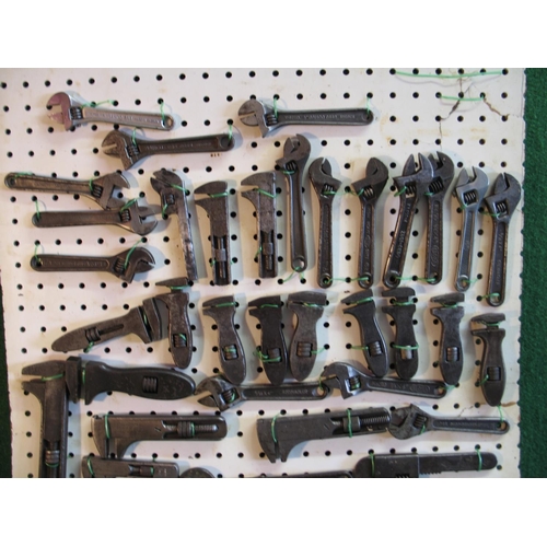 43 - Forty eight pegboard mounted adjustable spanners from: Elora, Jackdaw, Bahco, Diamond, Steinadler, U... 