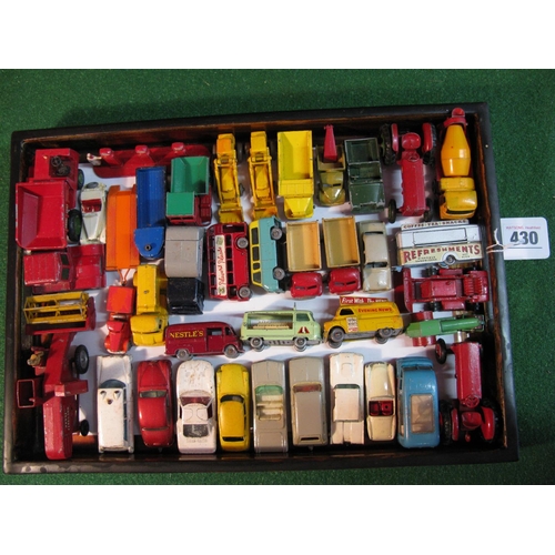 430 - Tray of approx thirty nine early Lesney/Matchbox models to include: Nestle's Commer van, Ford Thames... 