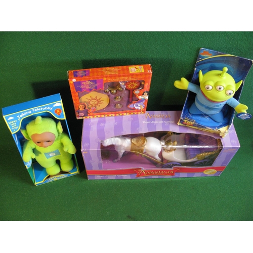 436 - Teletubbies Dipsy, Hunchback Of Dotre Dame dancing set, Anastasia Royal horse and carriage and Toy S... 