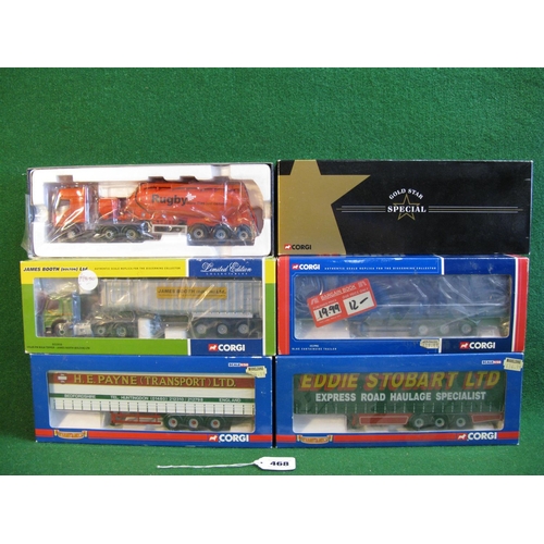 468 - Three Corgi 1:50 scale six wheel artic trailers, Volvo bulk tipper and a Gold Star Special Rugby Cem... 