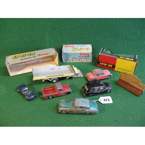 473 - Six Triang Spot-On 1:42 scale diecast vehicles to comprise: Triumph TR3, Bentley Saloon, LWB Land Ro... 