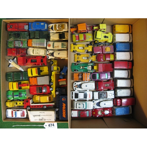 474 - Two boxes of approx fifty eight loose Corgi and Corgi Junior vehicles