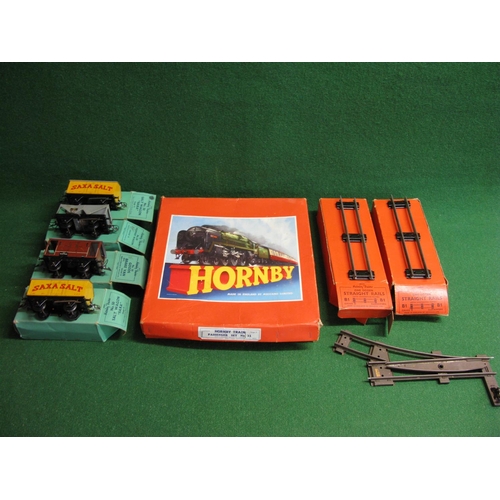 476 - Hornby O gauge Passenger Trainset No. 31, two dozen straight rails, two Saxa salt wagons, hopper wag... 