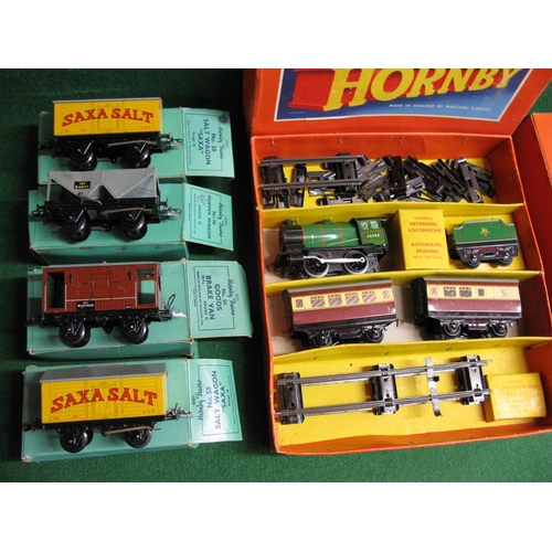 476 - Hornby O gauge Passenger Trainset No. 31, two dozen straight rails, two Saxa salt wagons, hopper wag... 