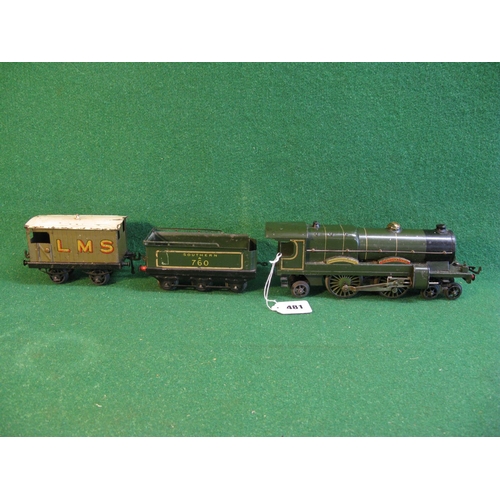 481 - Hornby O gauge clockwork 4-4-2 locomotive Lord Nelson in lined green together with a six wheel, coal... 