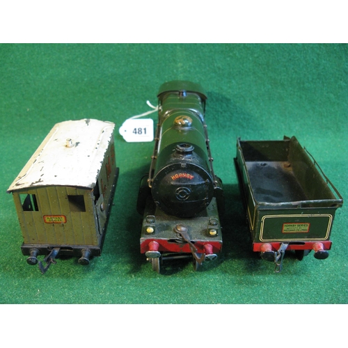 481 - Hornby O gauge clockwork 4-4-2 locomotive Lord Nelson in lined green together with a six wheel, coal... 