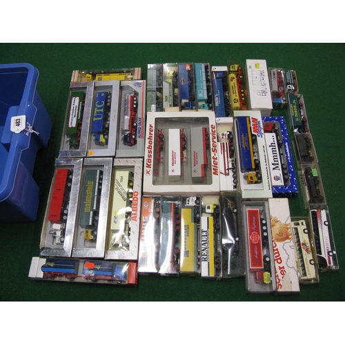 483 - Crate of approx thirty three HO scale plastic lorries and coaches made by AMW, Herpa, Albedo, Sandst... 