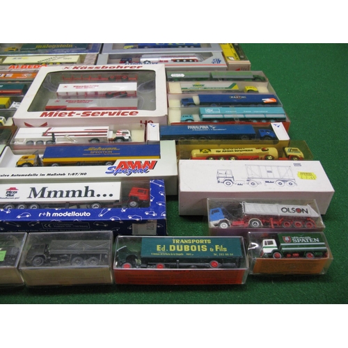 483 - Crate of approx thirty three HO scale plastic lorries and coaches made by AMW, Herpa, Albedo, Sandst... 