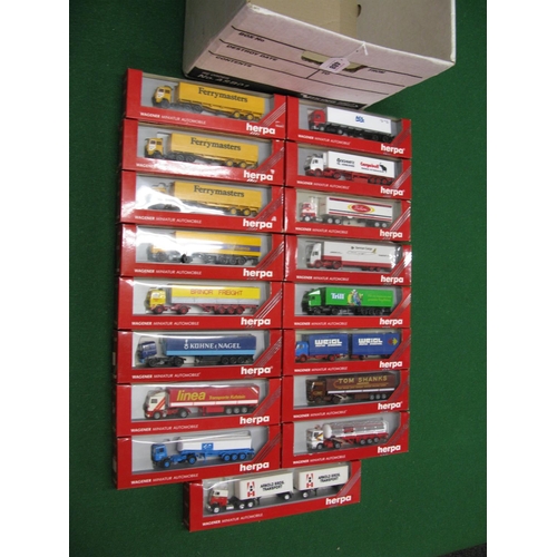 488 - Box of approx seventeen HO scale plastic lorries, artics and tankers in various liveries all Made In... 