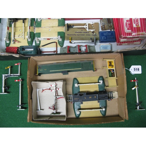 518 - Two boxes of Hornby Dublo accessories and spares to include: boxed points, signals, locomotive body ... 