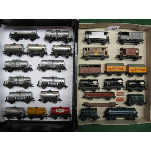 521 - Hornby Dublo: twenty five tank, bulk, salt, tube, cattle and lowmac wagons together with four guards... 