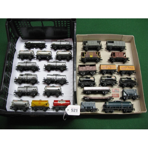 521 - Hornby Dublo: twenty five tank, bulk, salt, tube, cattle and lowmac wagons together with four guards... 