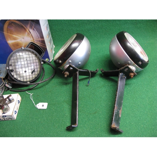 9 - Boxed Raydyot driving lamps, pair of Oscar head lamps on brackets, two swivelling plastic vehicle wo... 