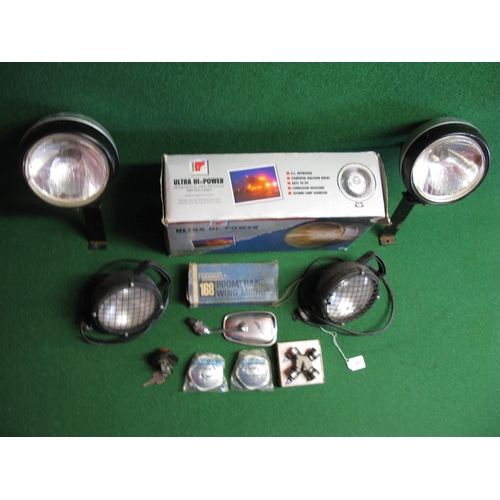 9 - Boxed Raydyot driving lamps, pair of Oscar head lamps on brackets, two swivelling plastic vehicle wo... 