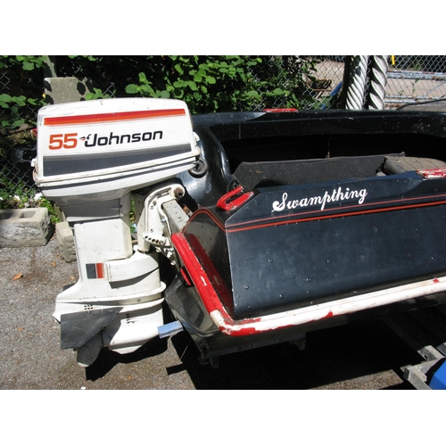 98A - Speed-Ski boat (possibly a Fletcher) with 55HP Johnson outboard (running), 15-16', with fuel tank, a... 