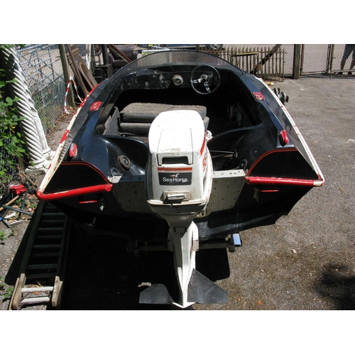 98A - Speed-Ski boat (possibly a Fletcher) with 55HP Johnson outboard (running), 15-16', with fuel tank, a... 