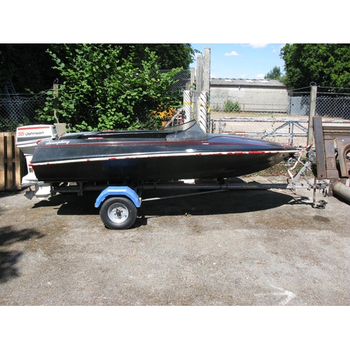 98A - Speed-Ski boat (possibly a Fletcher) with 55HP Johnson outboard (running), 15-16', with fuel tank, a... 