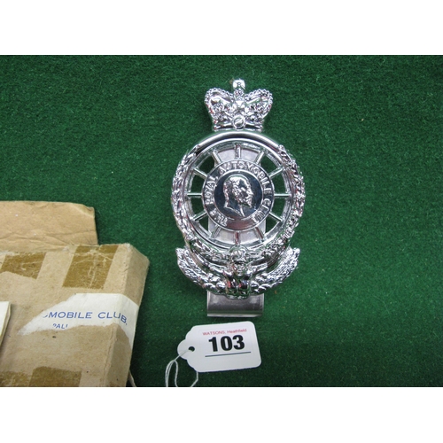 103 - Boxed and unused all chromed RAC badge featuring the head of King Edward, only available to full mem... 