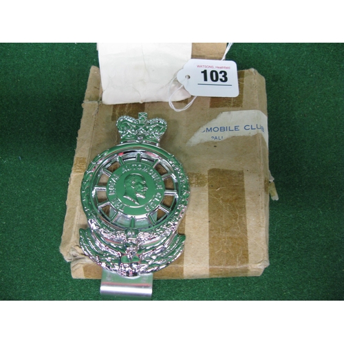 103 - Boxed and unused all chromed RAC badge featuring the head of King Edward, only available to full mem... 