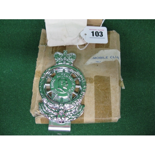 103 - Boxed and unused all chromed RAC badge featuring the head of King Edward, only available to full mem... 