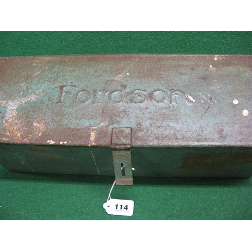 114 - Rectangular steel toolbox embossed Fordson on the lid with padlockable catch - 18