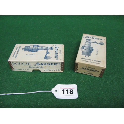 118 - Two boxed Bougie Sauser spark plug sets, each numbered 50001A and containing two unused plugs