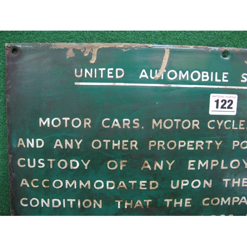 122 - Small enamel sign for United Automobile Services Limited, By Order Of The General Manager Employees ... 