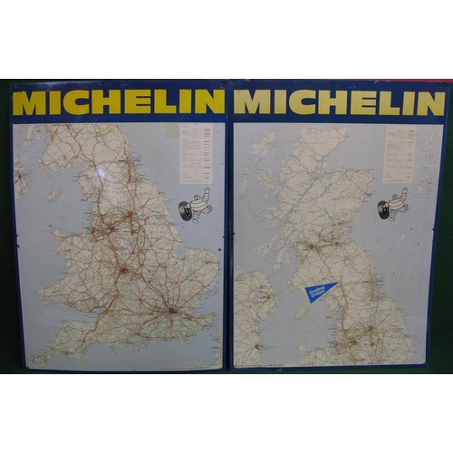 123 - Two 1970's tin full colour Michelin road maps featuring the North and South of the UK and Bibendums ... 