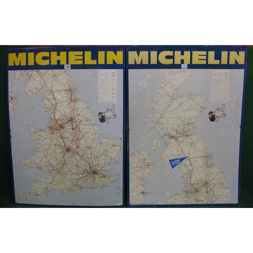 123 - Two 1970's tin full colour Michelin road maps featuring the North and South of the UK and Bibendums ... 