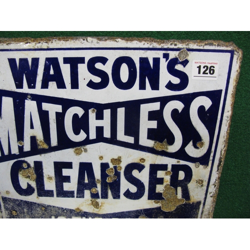 126 - Double sided enamel advertising sign for Watson's Matchless Cleanser Is The Best Soap For All Purpos... 